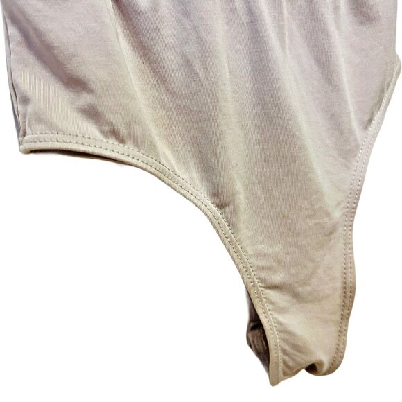 Lulus Striking Looks Taupe Long Sleeve Bodysuit V-Neck Jersey Knit Pullover Top - Picture 11 of 12